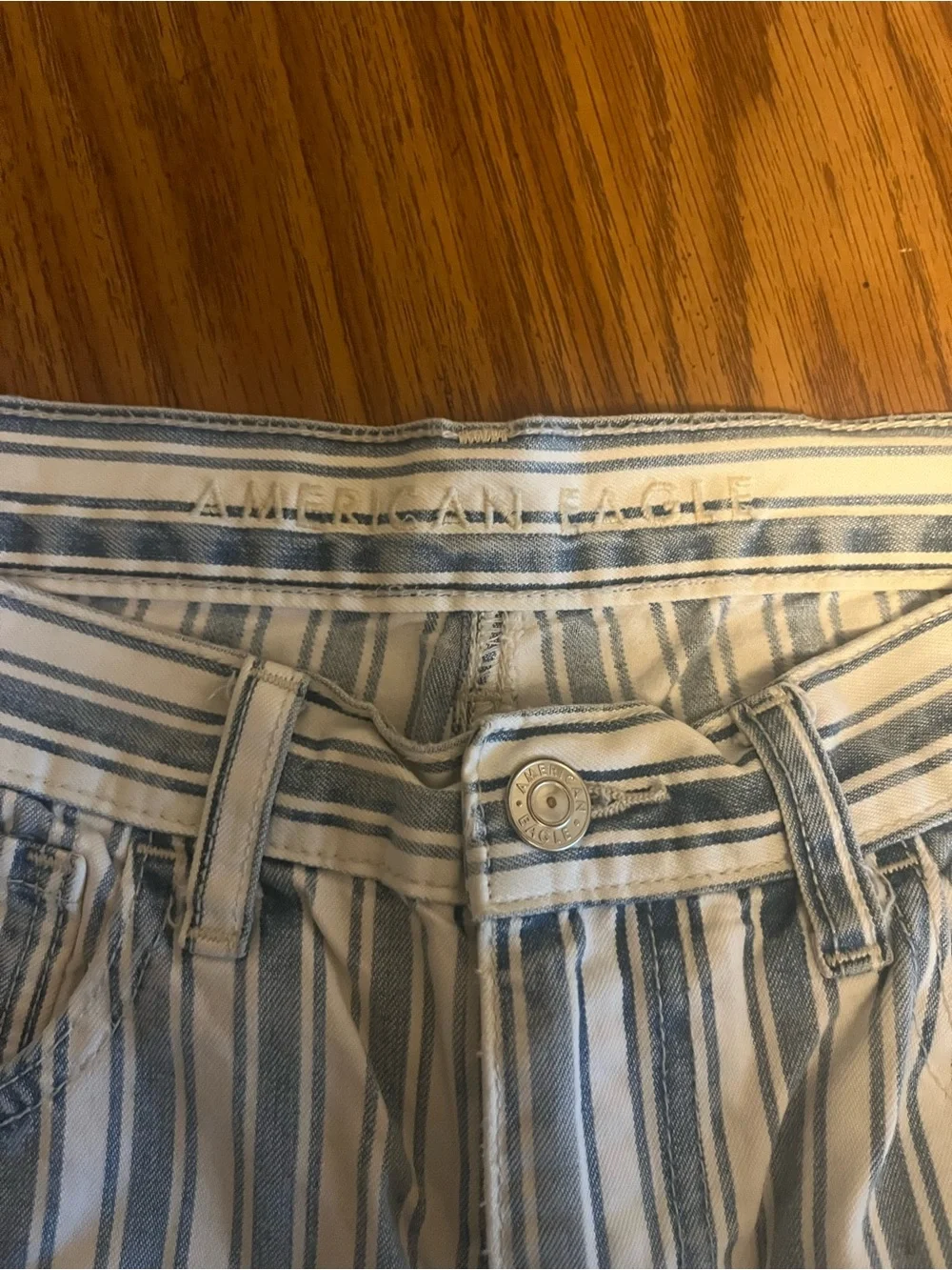 American Eagle Outfitters Blue & White Striped Mom Jean Shorts